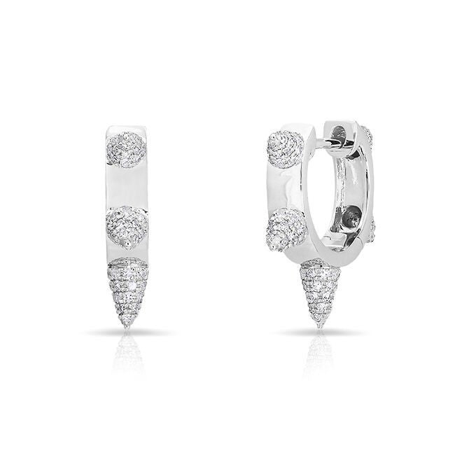 14KT White Gold Diamond Punk Rock Huggie Earrings