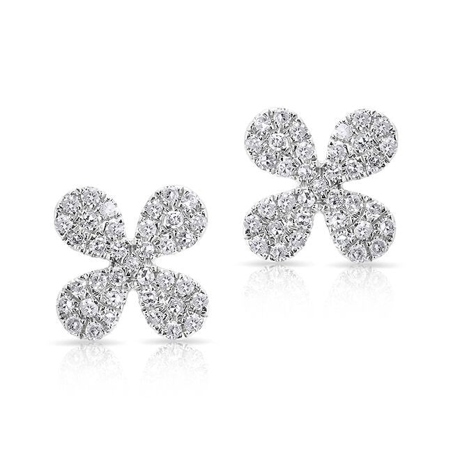 NOL:14KT White Gold Diamond Mini Clover Stud Earrings