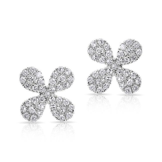 14KT White Gold Diamond Mini Clover Stud Earrings