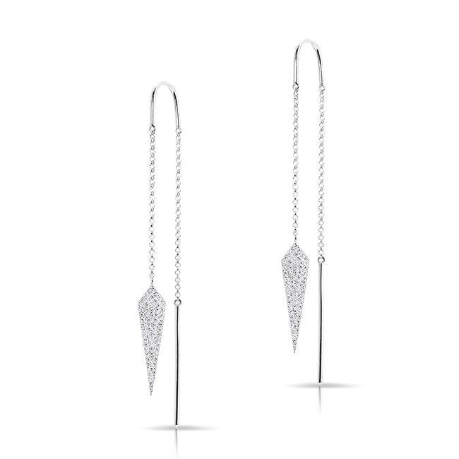 14KT White Gold Diamond Spear Threader Earrings