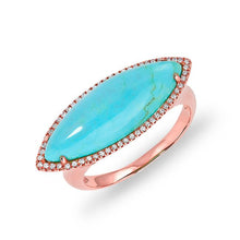 14KT Rose Gold Diamond Turquoise Marquis Ring