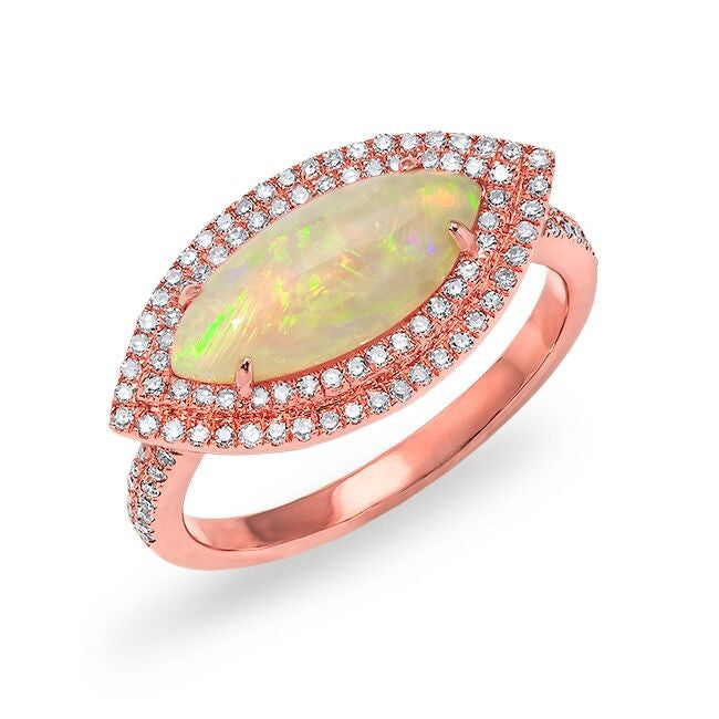 14KT Rose Gold Marquis Opal Double Halo Diamond Ring