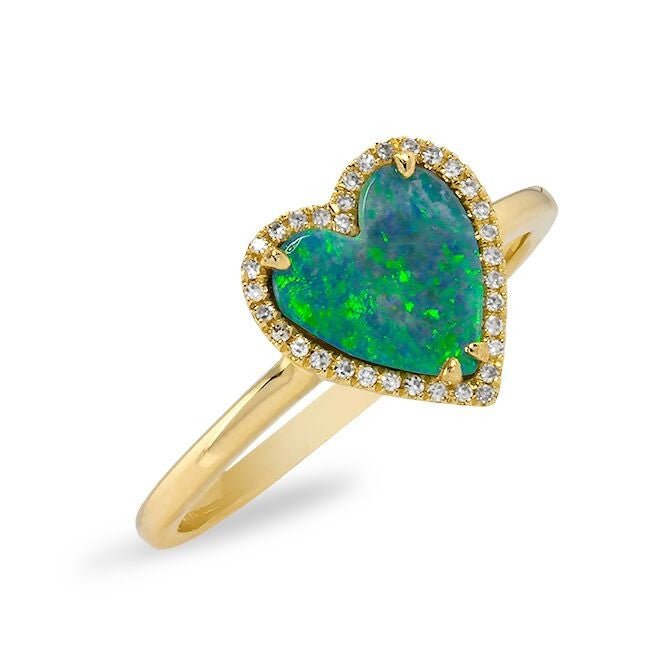 14KT Yellow Gold Opal Diamond Heart Ring