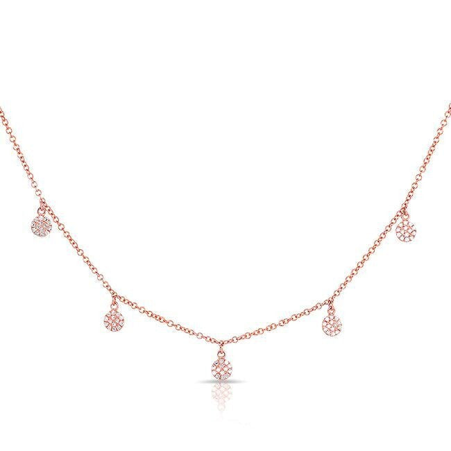 14KT Rose Gold 5 Diamond Pendant Disc Necklace