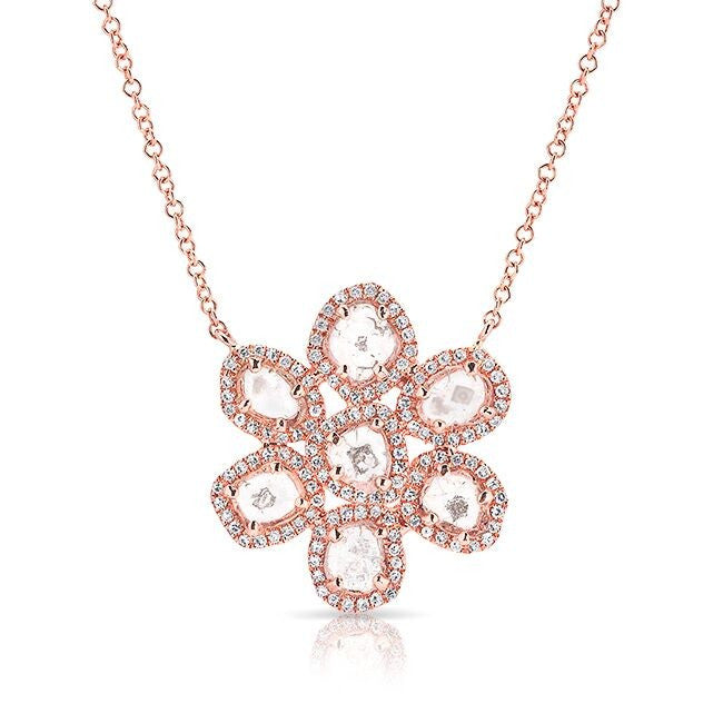 14KT Rose Gold Diamond Slice Mae Small Flower Necklace