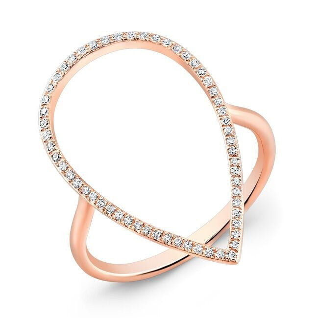 14KT Rose Gold Diamond Open Pear Ring