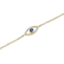 14KT Yellow Gold Blue Sapphire Mini Evil Eye Diamond Bracelet