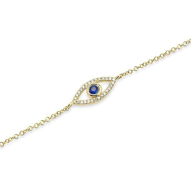 14KT Yellow Gold Blue Sapphire Mini Evil Eye Diamond Bracelet