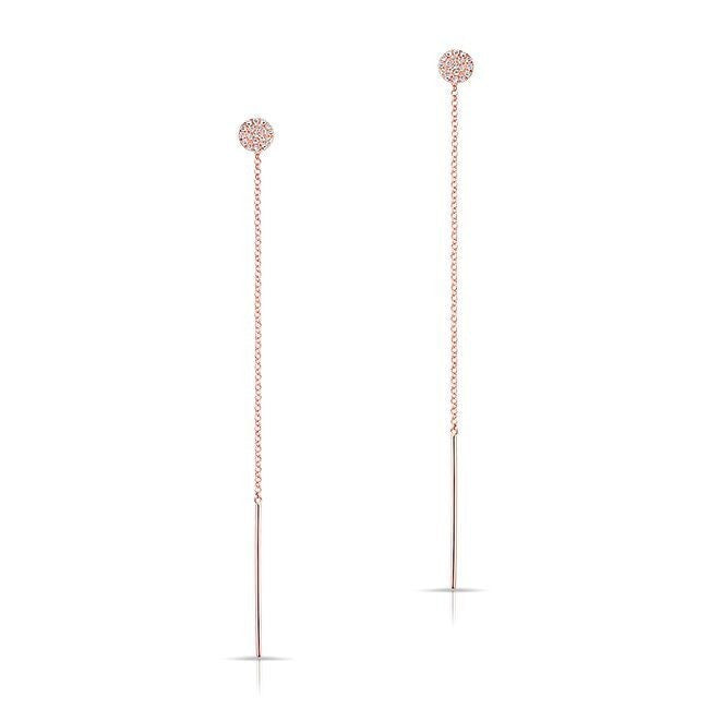 14KT Rose Gold Diamond Disc Threader Earrings